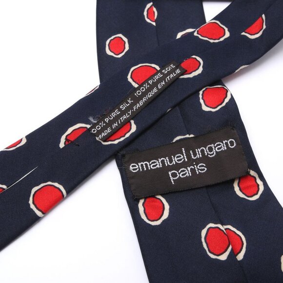 Vintage Emanuel Ungaro Paris 100% Silk Tie Abstract Circles Casual Dress Navy - Picture 3 of 5